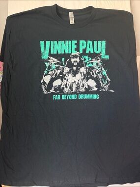 Gildan Black Tee with Teal and White Vinnie Paul Graphic